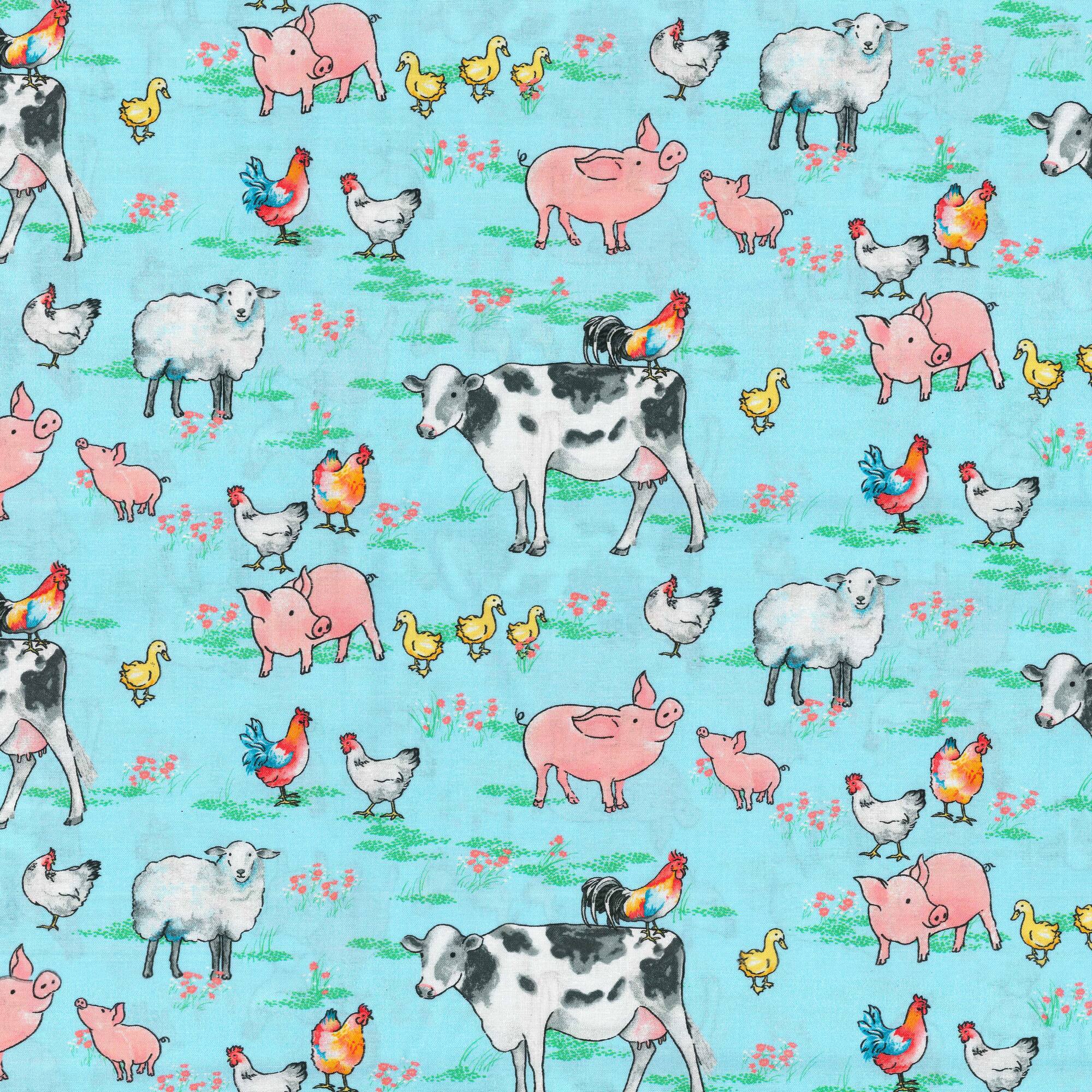 Fabric Traditions Light Blue Animals Cotton Fabric